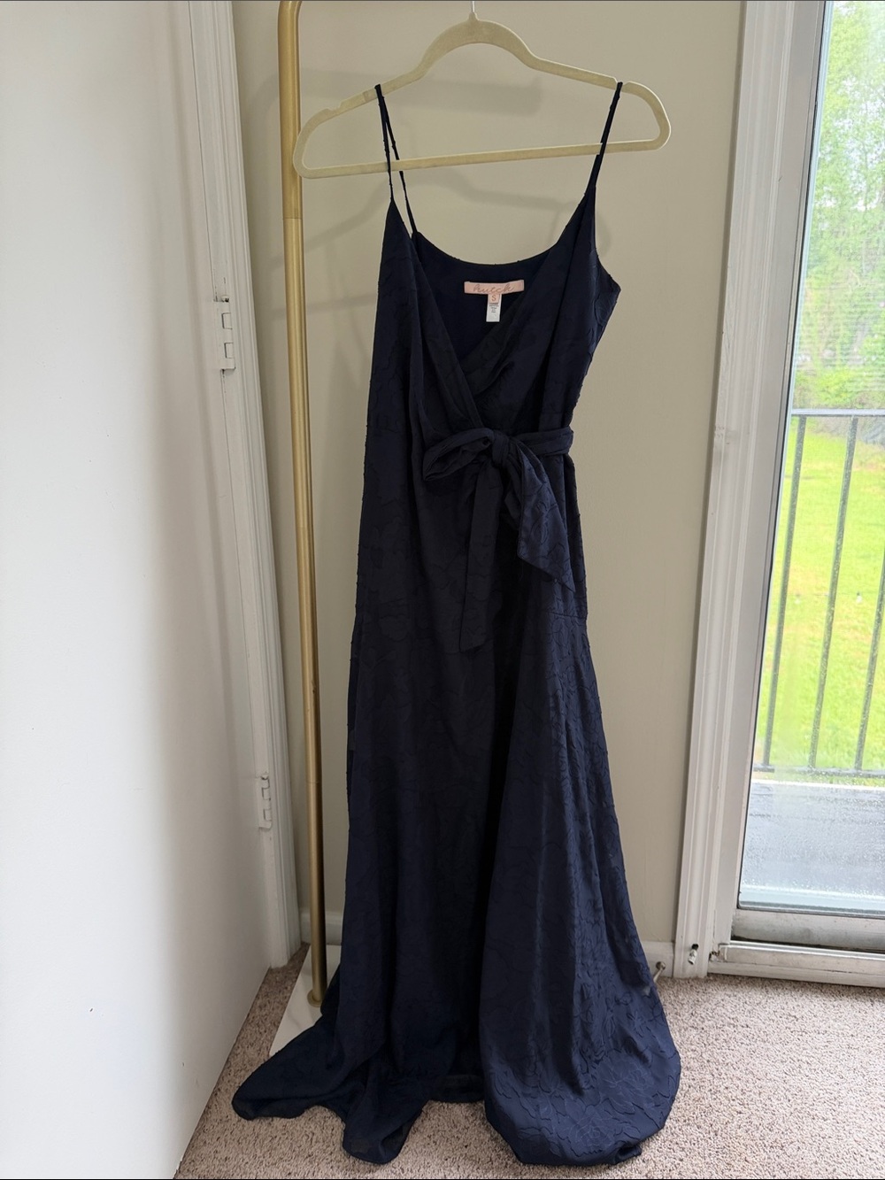 Hutch Anthropologie Alden Navy Wrap Maxi Dress with Waist Tie
